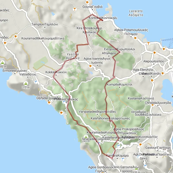 Map miniature of "Coastal Adventure" cycling inspiration in Ionia Nisia, Greece. Generated by Tarmacs.app cycling route planner