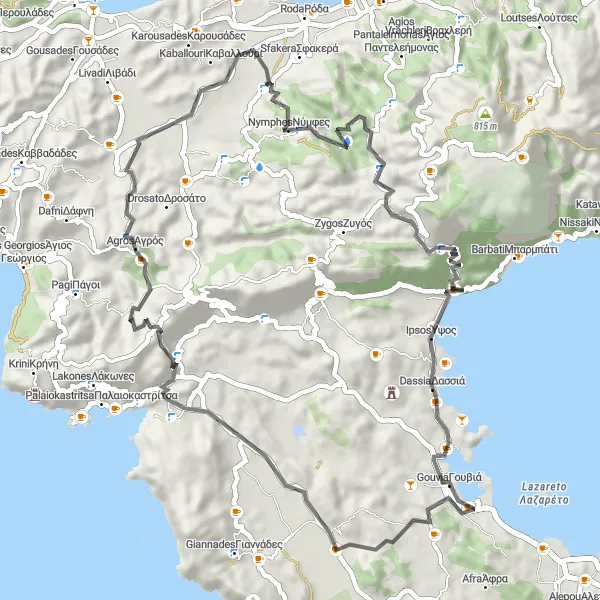 Map miniature of "Scenic Countryside" cycling inspiration in Ionia Nisia, Greece. Generated by Tarmacs.app cycling route planner