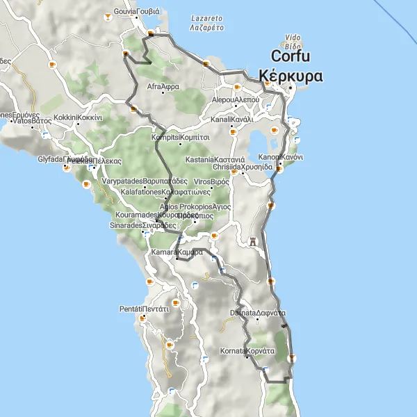 Map miniature of "Corfu Discovery" cycling inspiration in Ionia Nisia, Greece. Generated by Tarmacs.app cycling route planner