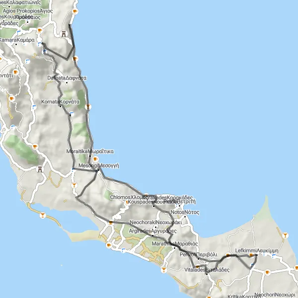 Map miniature of "Coastal Tour to Pantokrátor" cycling inspiration in Ionia Nisia, Greece. Generated by Tarmacs.app cycling route planner