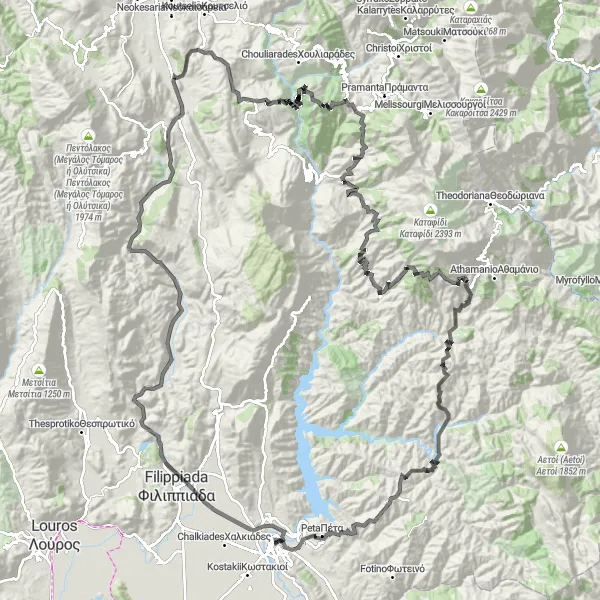 Map miniature of "The Mountain Challenge" cycling inspiration in Ipeiros, Greece. Generated by Tarmacs.app cycling route planner