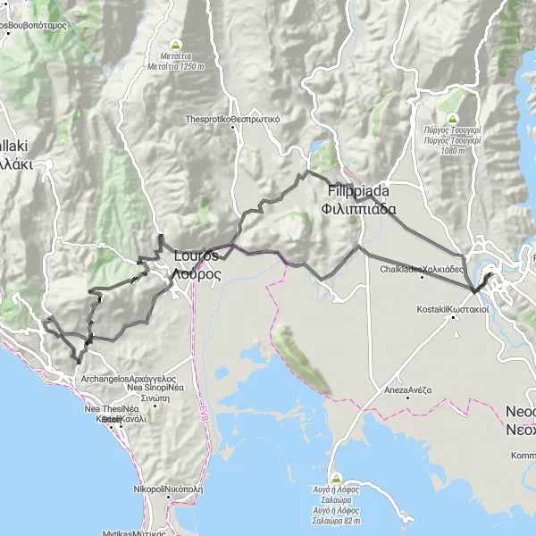 Map miniature of "Árta - Filippiada - Ζαλόγγου - Kamarina - Ιερός Ναός Παναγίας Παρηγορήτισσας - Árta" cycling inspiration in Ipeiros, Greece. Generated by Tarmacs.app cycling route planner