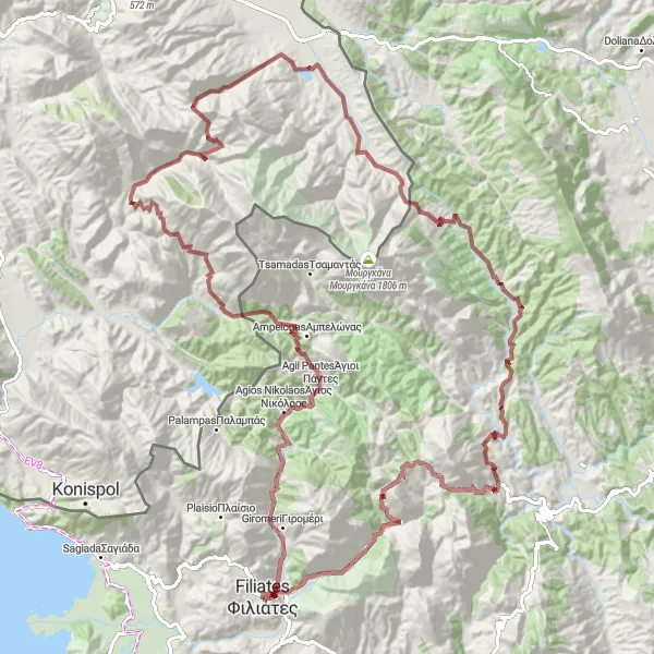 Map miniature of "Off-Roading through Wild Landscapes" cycling inspiration in Ipeiros, Greece. Generated by Tarmacs.app cycling route planner