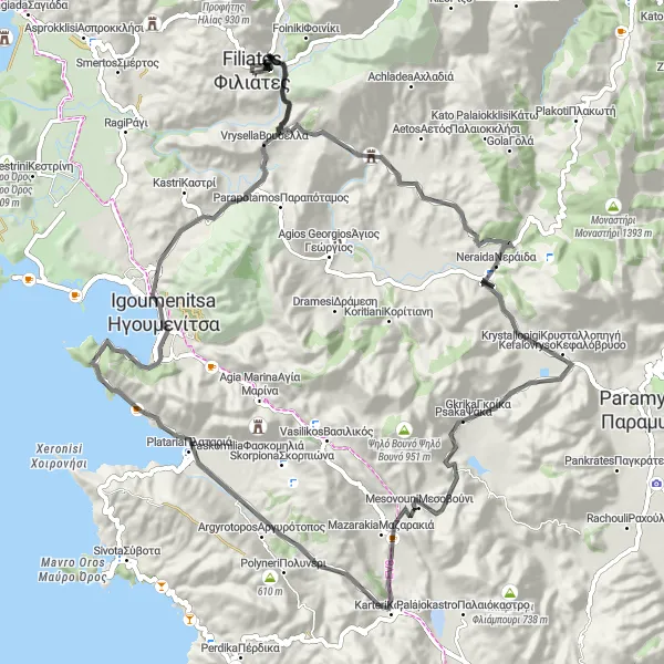 Map miniature of "Scenic Routes and Historical Gems" cycling inspiration in Ipeiros, Greece. Generated by Tarmacs.app cycling route planner