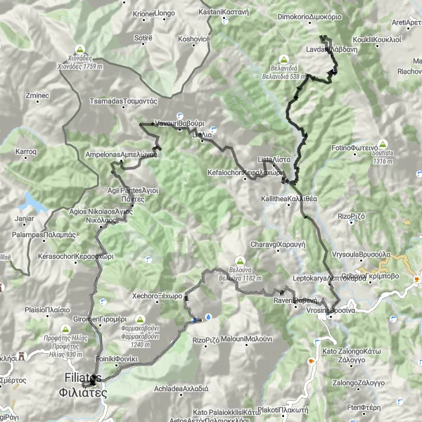 Map miniature of "The Road Trip of Wonders" cycling inspiration in Ipeiros, Greece. Generated by Tarmacs.app cycling route planner