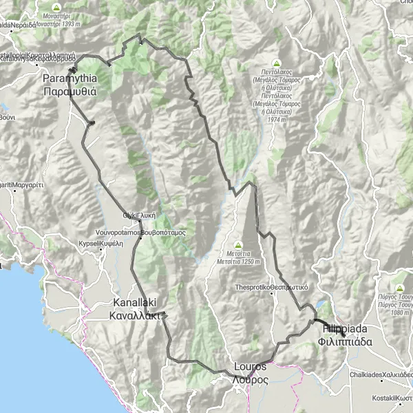 Map miniature of "Filippiáda - Παραμυθιά" cycling inspiration in Ipeiros, Greece. Generated by Tarmacs.app cycling route planner