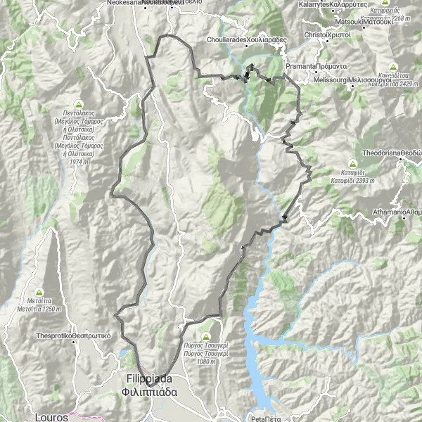 Map miniature of "Filippiáda - Mikrospilia" cycling inspiration in Ipeiros, Greece. Generated by Tarmacs.app cycling route planner