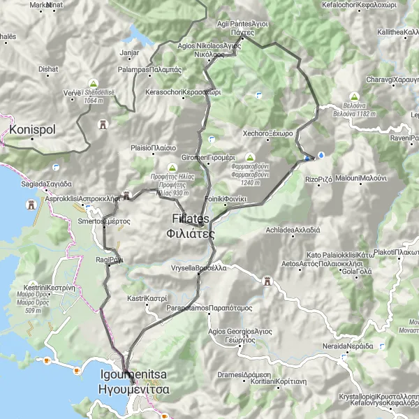 Map miniature of "Igoumenítsa to Νέα Σελεύκεια" cycling inspiration in Ipeiros, Greece. Generated by Tarmacs.app cycling route planner