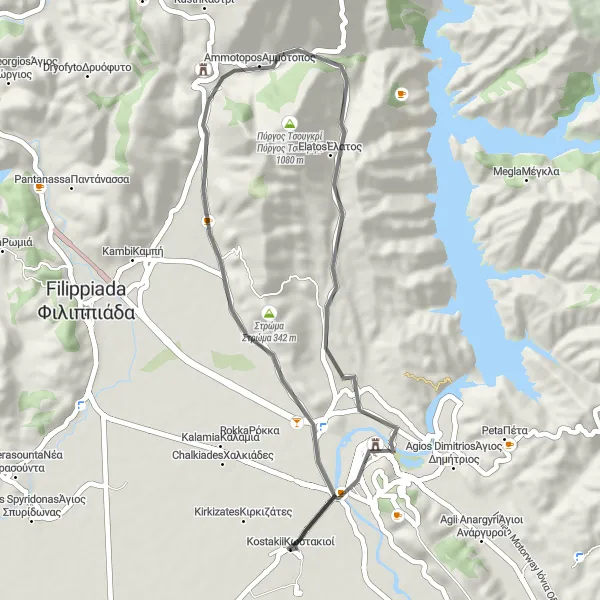 Map miniature of "Kostakioí Circular Road Ride" cycling inspiration in Ipeiros, Greece. Generated by Tarmacs.app cycling route planner