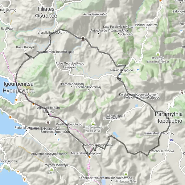 Map miniature of "Paramythiá to Λαδοχώρι" cycling inspiration in Ipeiros, Greece. Generated by Tarmacs.app cycling route planner