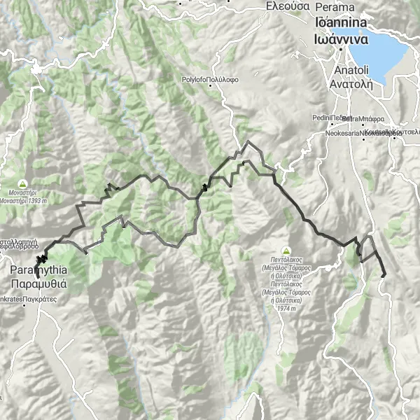 Map miniature of "Paramythiá Triangle" cycling inspiration in Ipeiros, Greece. Generated by Tarmacs.app cycling route planner