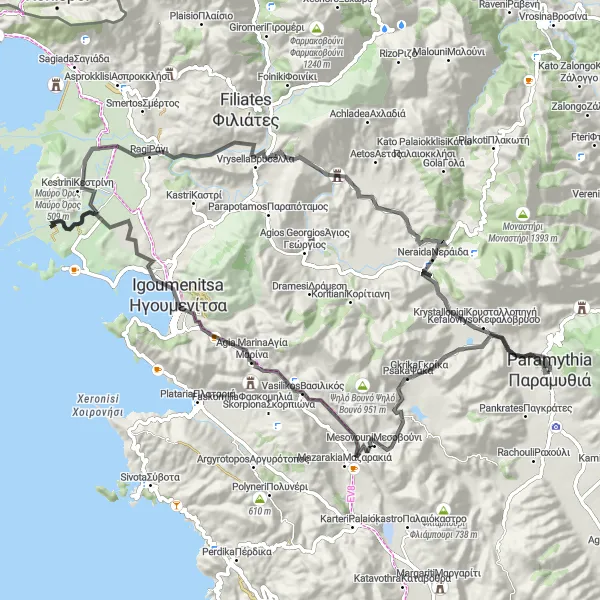 Map miniature of "Picturesque Coastal Ride" cycling inspiration in Ipeiros, Greece. Generated by Tarmacs.app cycling route planner