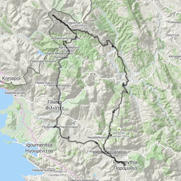 Map miniature of "Mountainous Adventure" cycling inspiration in Ipeiros, Greece. Generated by Tarmacs.app cycling route planner