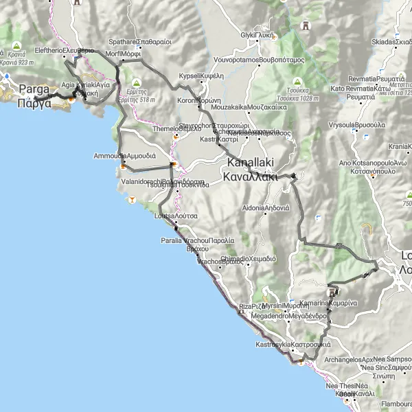 Map miniature of "Explore the Beauty of Ζαλόγγου, Kamarina, and Ammoudia" cycling inspiration in Ipeiros, Greece. Generated by Tarmacs.app cycling route planner