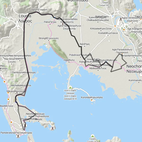 Map miniature of "Preveza Coastal Ride" cycling inspiration in Ipeiros, Greece. Generated by Tarmacs.app cycling route planner