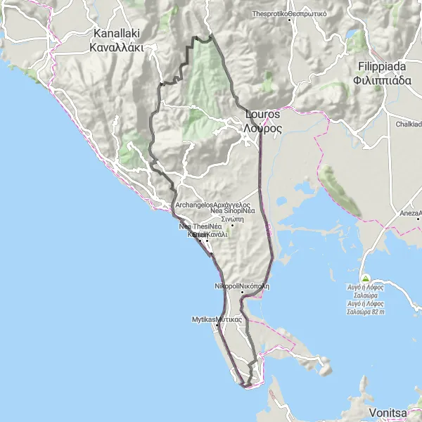 Map miniature of "Mytikas and Nikopoli Adventure" cycling inspiration in Ipeiros, Greece. Generated by Tarmacs.app cycling route planner