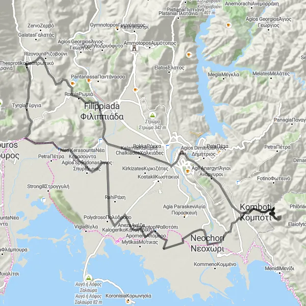 Map miniature of "Thesprotikó Circuit" cycling inspiration in Ipeiros, Greece. Generated by Tarmacs.app cycling route planner