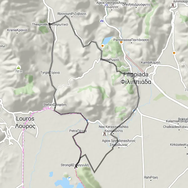 Map miniature of "The Petra Circuit" cycling inspiration in Ipeiros, Greece. Generated by Tarmacs.app cycling route planner