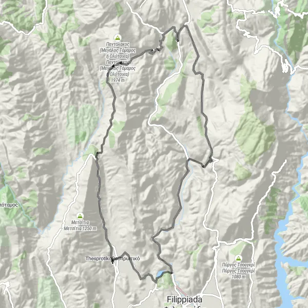 Map miniature of "The Tranquil Thesprotiko Ride" cycling inspiration in Ipeiros, Greece. Generated by Tarmacs.app cycling route planner