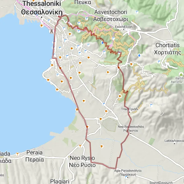 Map miniature of "The Coastal Escape" cycling inspiration in Kentriki Makedonia, Greece. Generated by Tarmacs.app cycling route planner