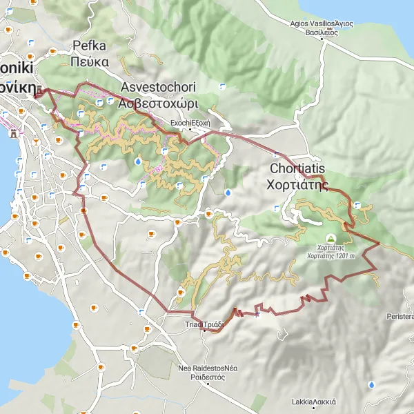 Map miniature of "Coastal Adventure" cycling inspiration in Kentriki Makedonia, Greece. Generated by Tarmacs.app cycling route planner