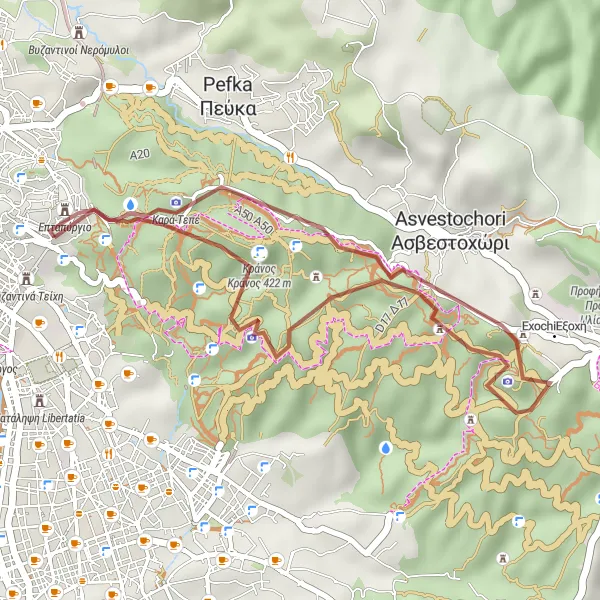 Map miniature of "Gravel Adventurer" cycling inspiration in Kentriki Makedonia, Greece. Generated by Tarmacs.app cycling route planner