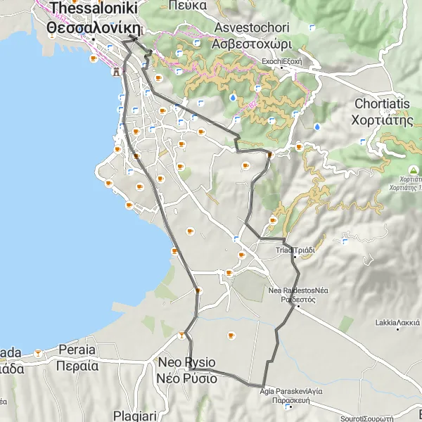 Map miniature of "Discover Thessaloniki" cycling inspiration in Kentriki Makedonia, Greece. Generated by Tarmacs.app cycling route planner