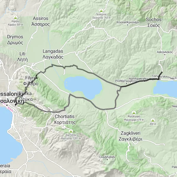 Map miniature of "The Acropolis Tour" cycling inspiration in Kentriki Makedonia, Greece. Generated by Tarmacs.app cycling route planner