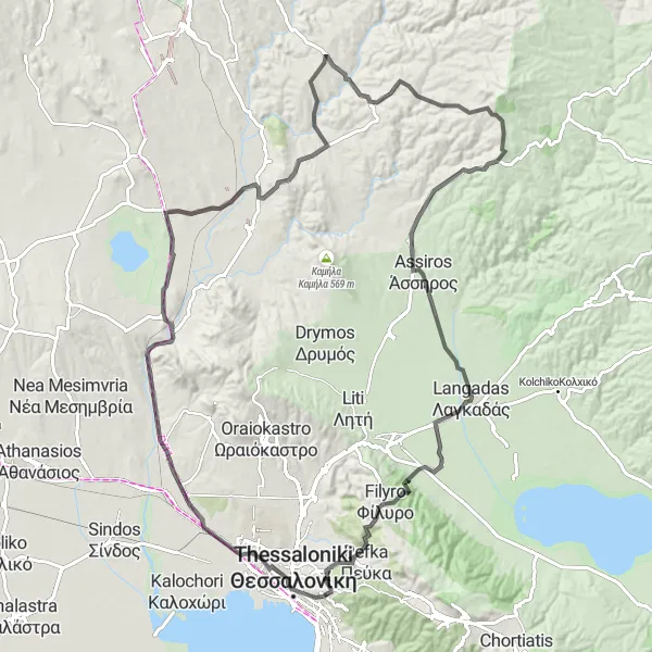 Map miniature of "Challenging Climb and Historical Exploration" cycling inspiration in Kentriki Makedonia, Greece. Generated by Tarmacs.app cycling route planner