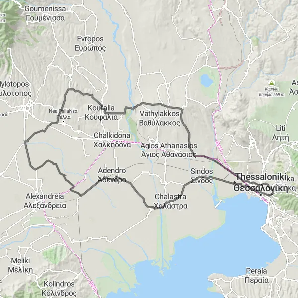 Map miniature of "Panoramic View and Historical Landmarks" cycling inspiration in Kentriki Makedonia, Greece. Generated by Tarmacs.app cycling route planner