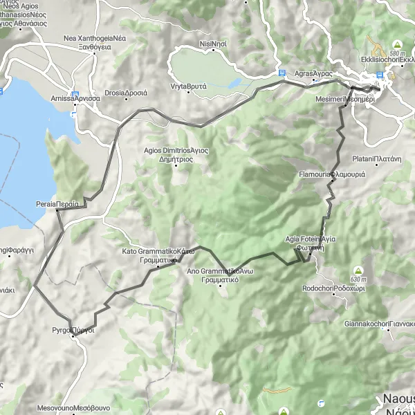 Map miniature of "Edessa and Surroundings" cycling inspiration in Kentriki Makedonia, Greece. Generated by Tarmacs.app cycling route planner