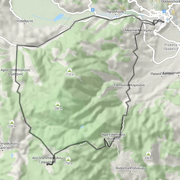 Map miniature of "The Waterfalls Route" cycling inspiration in Kentriki Makedonia, Greece. Generated by Tarmacs.app cycling route planner