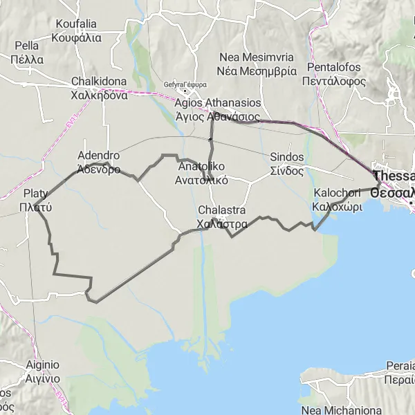 Map miniature of "Relaxing Road Loop with Scenic Views" cycling inspiration in Kentriki Makedonia, Greece. Generated by Tarmacs.app cycling route planner