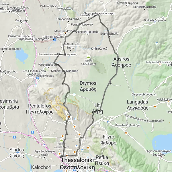 Map miniature of "Road Loop Amidst Natural Wonders" cycling inspiration in Kentriki Makedonia, Greece. Generated by Tarmacs.app cycling route planner