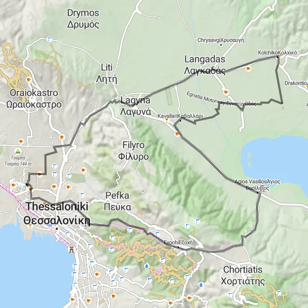 Map miniature of "The Neapoli Loop" cycling inspiration in Kentriki Makedonia, Greece. Generated by Tarmacs.app cycling route planner