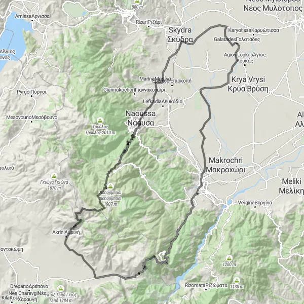 Map miniature of "Vermio Mountain Challenge" cycling inspiration in Kentriki Makedonia, Greece. Generated by Tarmacs.app cycling route planner