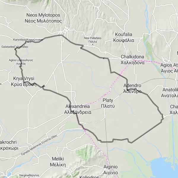 Map miniature of "The Malgara Loop" cycling inspiration in Kentriki Makedonia, Greece. Generated by Tarmacs.app cycling route planner