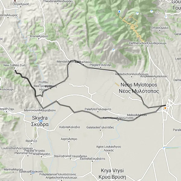 Map miniature of "Giannitsa Circuit" cycling inspiration in Kentriki Makedonia, Greece. Generated by Tarmacs.app cycling route planner