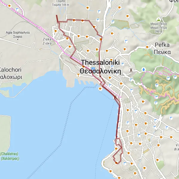 Map miniature of "Thessaloniki City Explorer" cycling inspiration in Kentriki Makedonia, Greece. Generated by Tarmacs.app cycling route planner