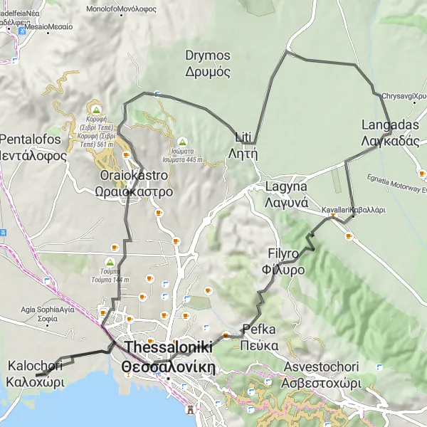 Map miniature of "Hilltop Views and Tranquil Villages" cycling inspiration in Kentriki Makedonia, Greece. Generated by Tarmacs.app cycling route planner