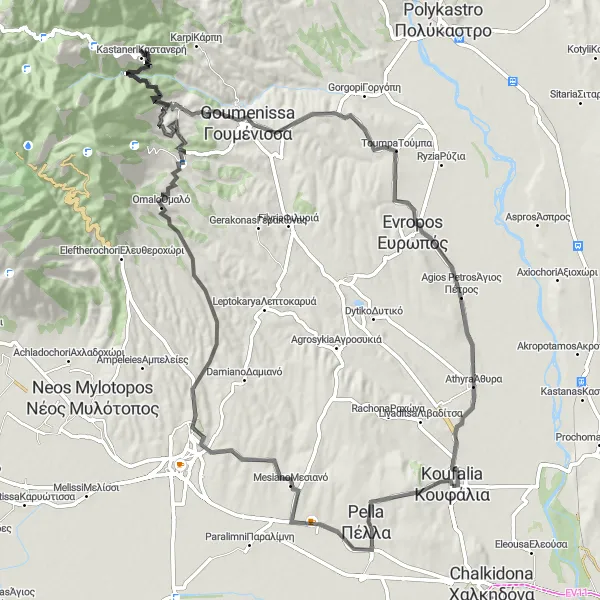 Map miniature of "Omalo Epic Ride" cycling inspiration in Kentriki Makedonia, Greece. Generated by Tarmacs.app cycling route planner