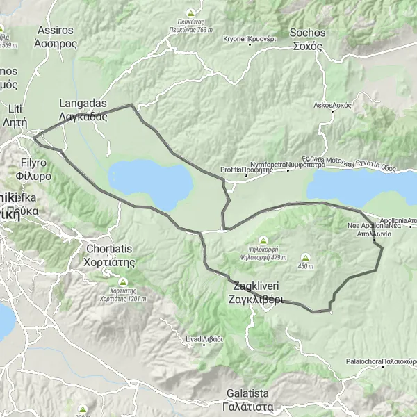 Map miniature of "Discovering the Northern Beauty: Langadas to Lagyná" cycling inspiration in Kentriki Makedonia, Greece. Generated by Tarmacs.app cycling route planner