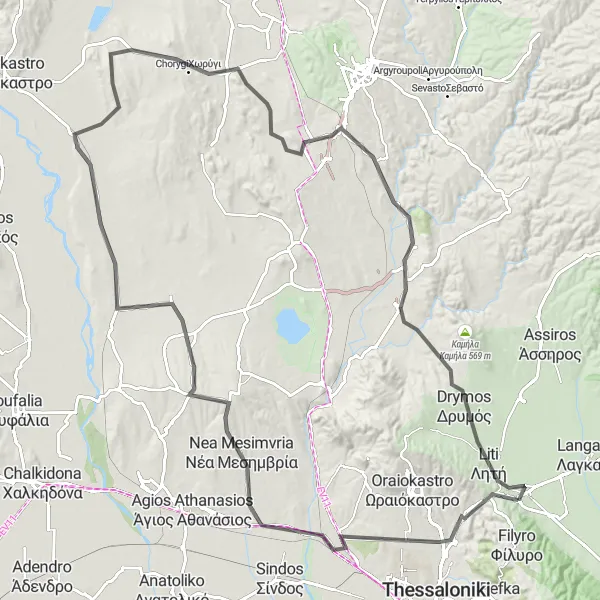 Map miniature of "The Coastal Adventure: Exploring Thessaloniki and Lagyná" cycling inspiration in Kentriki Makedonia, Greece. Generated by Tarmacs.app cycling route planner