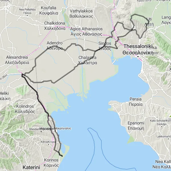 Map miniature of "The Aigina Adventure" cycling inspiration in Kentriki Makedonia, Greece. Generated by Tarmacs.app cycling route planner