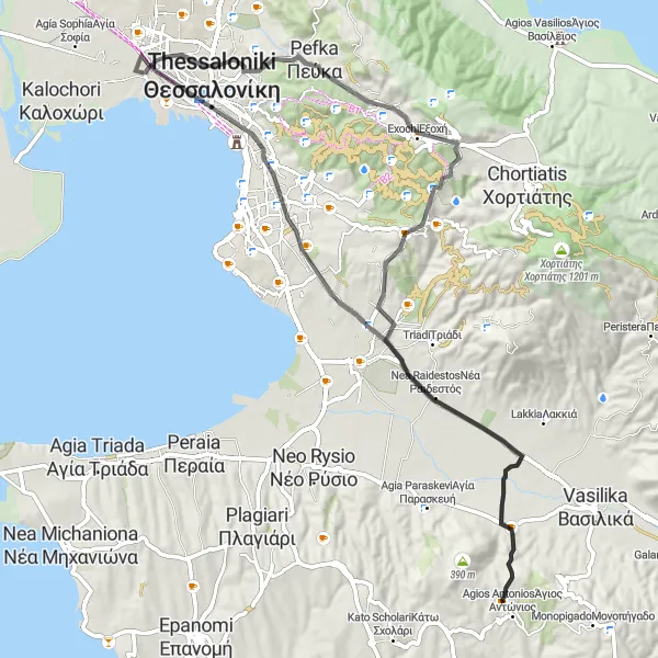 Map miniature of "Scenic Mountain Loop" cycling inspiration in Kentriki Makedonia, Greece. Generated by Tarmacs.app cycling route planner