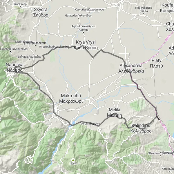 Map miniature of "Countryside Serenade: Vergina and Beyond" cycling inspiration in Kentriki Makedonia, Greece. Generated by Tarmacs.app cycling route planner