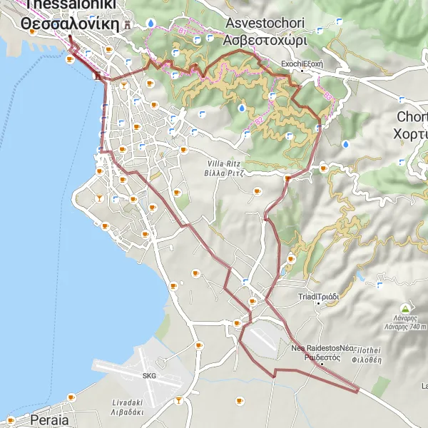 Map miniature of "Villa Luna Gravel Adventure" cycling inspiration in Kentriki Makedonia, Greece. Generated by Tarmacs.app cycling route planner