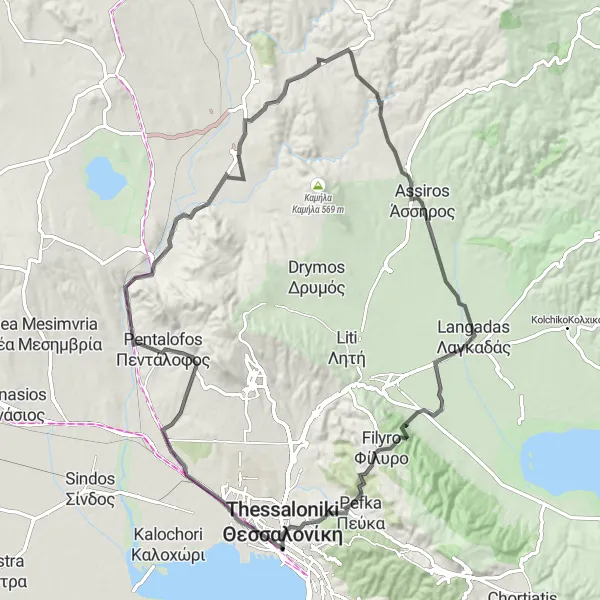 Map miniature of "Mountain Challenge near Neapoli" cycling inspiration in Kentriki Makedonia, Greece. Generated by Tarmacs.app cycling route planner