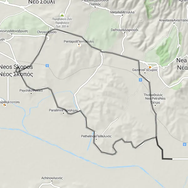 Map miniature of "Chryso Valley Loop" cycling inspiration in Kentriki Makedonia, Greece. Generated by Tarmacs.app cycling route planner