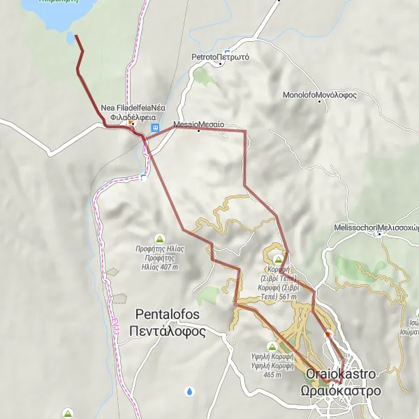 Map miniature of "The Gravel Adventure" cycling inspiration in Kentriki Makedonia, Greece. Generated by Tarmacs.app cycling route planner